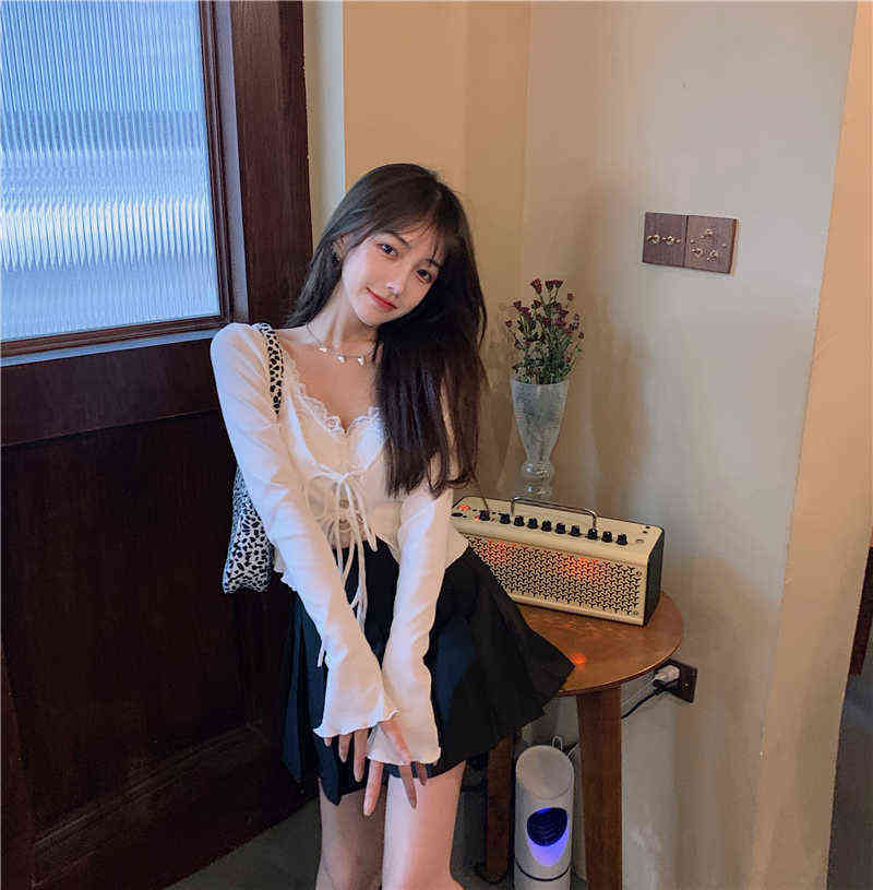 Sunscreen Short Strap V-neck Knitted Top Women's Summer Autumn Viscose Fiber Small Cardigan Thin long-sleeved Cardigan 211117