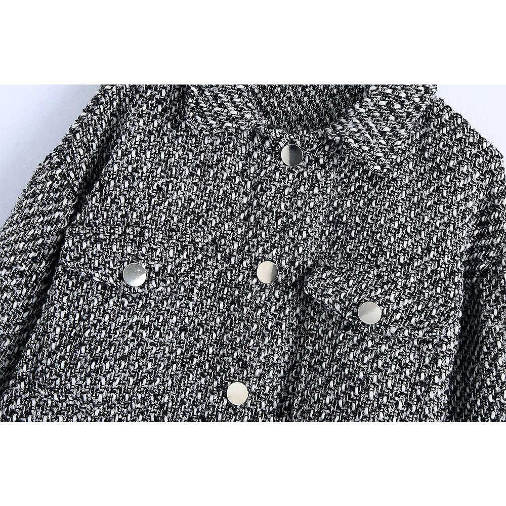Women Tweed Textured Overshirt Coat Full Sleeves Lapel Collar Classic Style Fashion Vintage Woman Jackets Outfits 210709