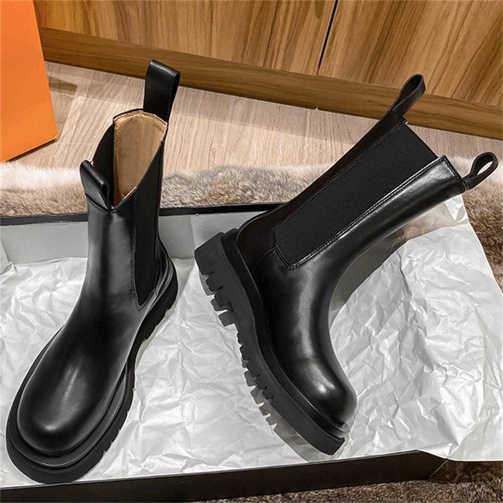 Increased Platform Women Mid Calf Boots Genuine Leather Brand Ladies Shoes Woman Chelsea Boots Female Women Shoes Botas De Mujer Y0914