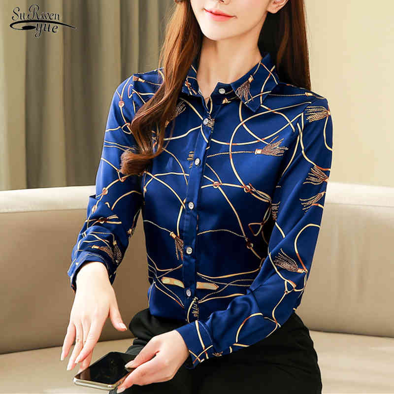 Silk Shirt Women's Korean Spring Long Sleeve Shirts for Casual Print Blouse and Tops Blusas Mujer 8185 50 210508