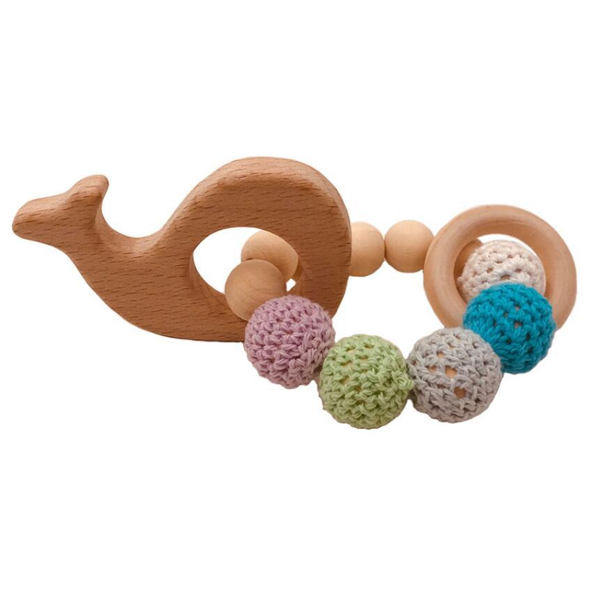 DIY Baby Molars Toy Building Blocks Animal Bracelet Log Natural Non Toxic Beads Crochet Wool Beadss Bracelet Babys Wooden Teether