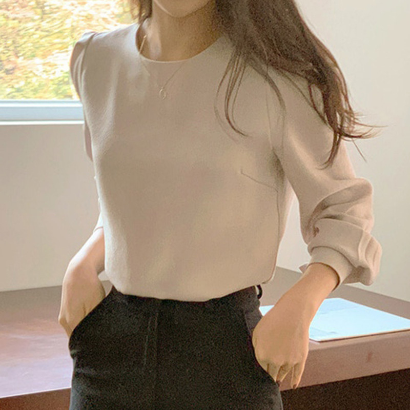 Nomikuma Korean Causal Puff Long Sleeve Pullover Blouses Autumn New O-neck Women Shirts Korean Solid Blusas Femme 6D452 210427