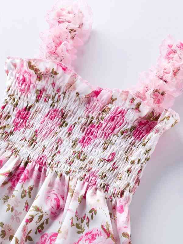 Baby Girl Allover Floral Shirred Satin Romper & Headband SHE