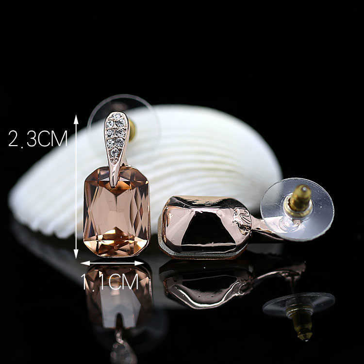 MOONROCY Rose Gold Color Crystal Earring Champagne Square Brown Jewelry for Women Gift Drop Wholesale 211009