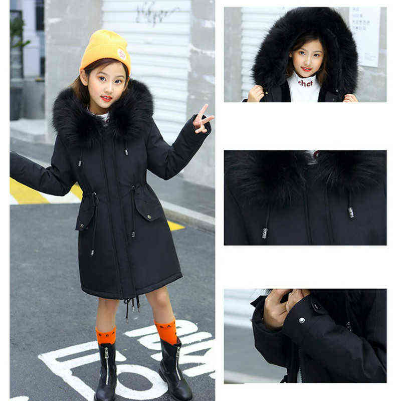 Winter Jacket for Girls Russian Children Snowsuits Plus Velvet Warm Hooded Outerwear Coat Kids Teenage Girls Parkas 6-13 Y 211111