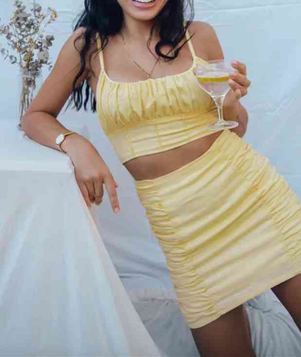 Summer Pleated Ruched Bra Tank Top Crop Sexy Women Draped High Waist Package Hips Skirts Camis 2 Pieces Set 210429