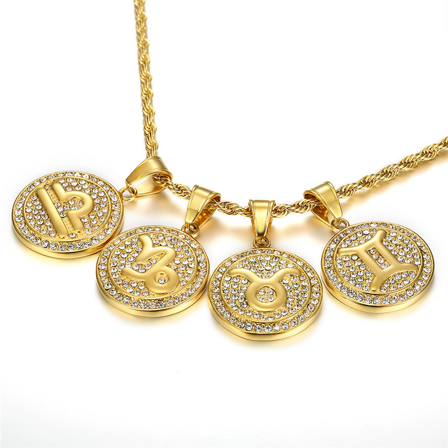 Gold Color Iced Out Chain Cubic Zircon 12 Constellations Pendant Necklace Men Women Gift Hip Hop StainlSteel Party Jewelry X0509
Gold Color Iced Out Chain Cubic Zircon 12 Constellations Pendant Necklace Men Women Gift Hip Hop StainlSteel Party Jewelry X0509