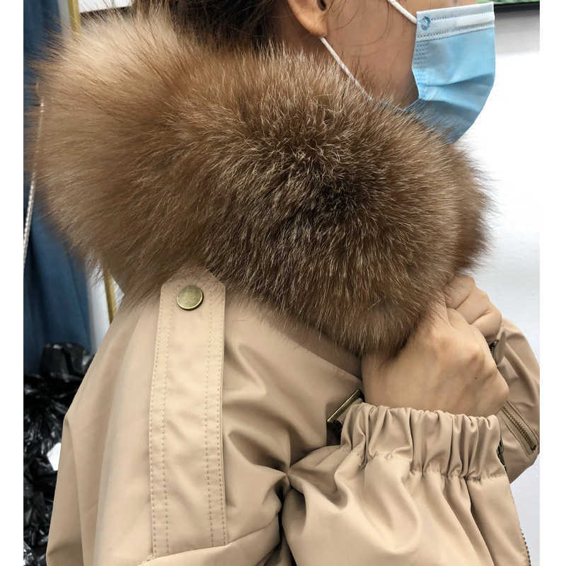 Large Natural Raccoon Fur Women Down Coat Winter Thick 90% White Duck Down Parka Female Hooded Short Jacket Loose Down Outerwear 210819