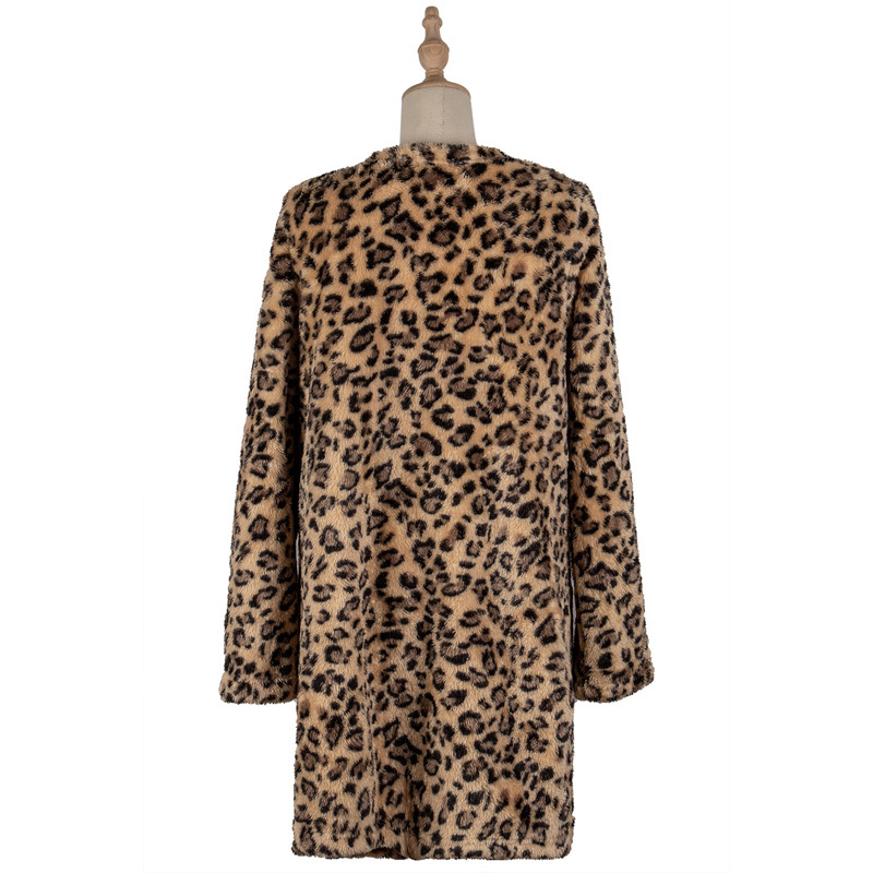 Autumn Winter Women Leopard Open Stitch Teddy Coat Fashion Street style Long Sleeve Female Outwear Casual Coats 210510