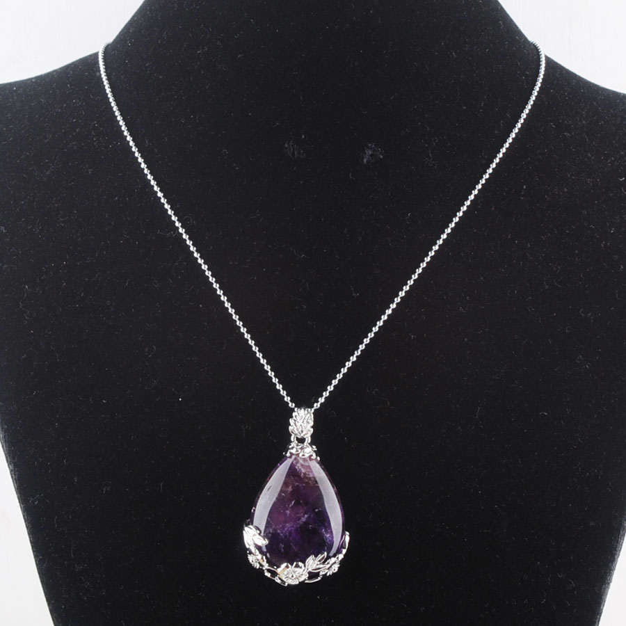 WOJIAER Tear Water Drop Love Natural Amethyst Gem Stone Pendant Necklace Reiki Bead Women Jewelry DN3471