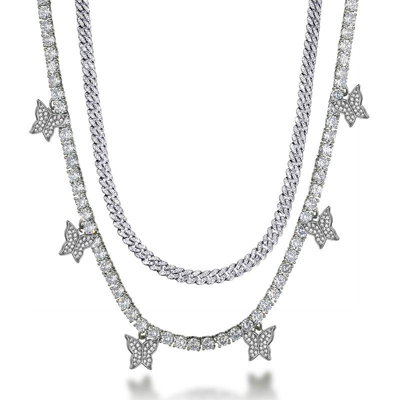 Pendant Necklaces Hip Hop 2pcs Kit Adjustable 32cm+15cm Tennis Chain With Butterfly Cuban CZ Cubic Zirconia Necklace For Men Jewelry, Silver
Pendant Necklaces Hip Hop 2pcs Kit Adjustable 32cm+15cm Tennis Chain With Butterfly Cuban CZ Cubic Zirconia Necklace For Men Jewelry, Silver