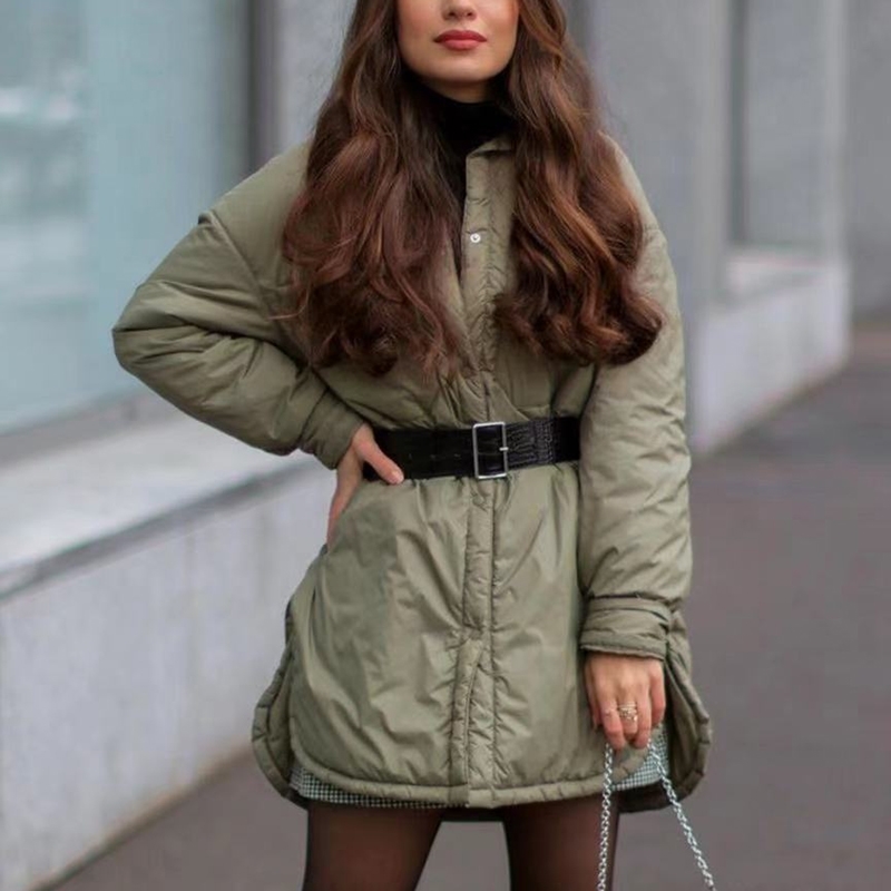 Army Green Women Long Parkas Spring-Autumn Fashion Ladies Waterproof Cotton Padded Jackets Vintage Female Chic Coats Girls 210430