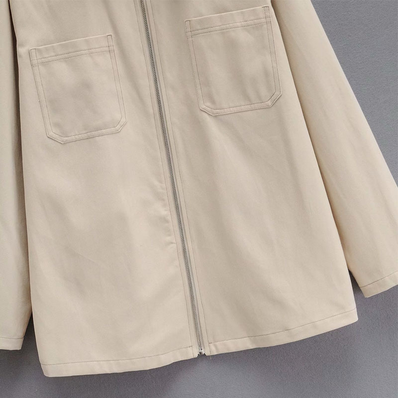 Solid Color Double Pocket Single Breasted Chic Female Coat Korean Version Simple Stitching Long-sleeved Women's Jacket 210507