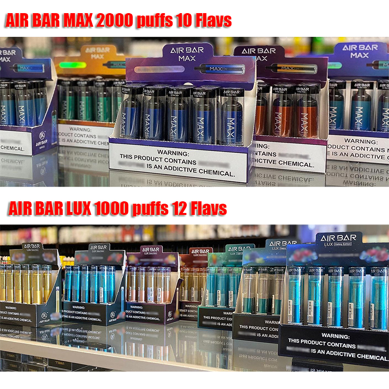AIR BAR MAX & LUX Disposable Vape E Cigarette Pen Pod Device Built-in 1250mah battery Pods 2000 puffs Dab Starter Kit vs Puff Plus Bang xxl
AIR BAR MAX & LUX Disposable Vape E Cigarette Pen Pod Device Built-in 1250mah battery Pods 2000 puffs Dab Starter Kit vs Puff Plus Bang xxl
