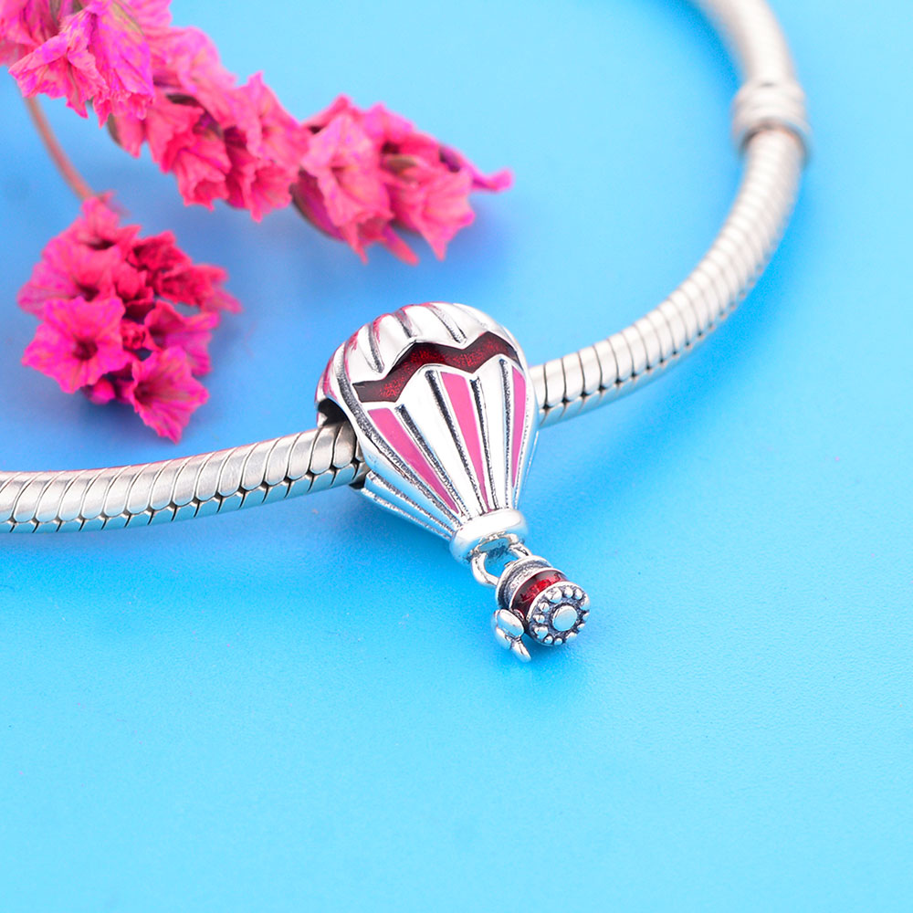 Fit Original Charm Bracelet 925 Silver Blue Red H0t Air Balloon Pendant Bead For Making Women Travel Berloque