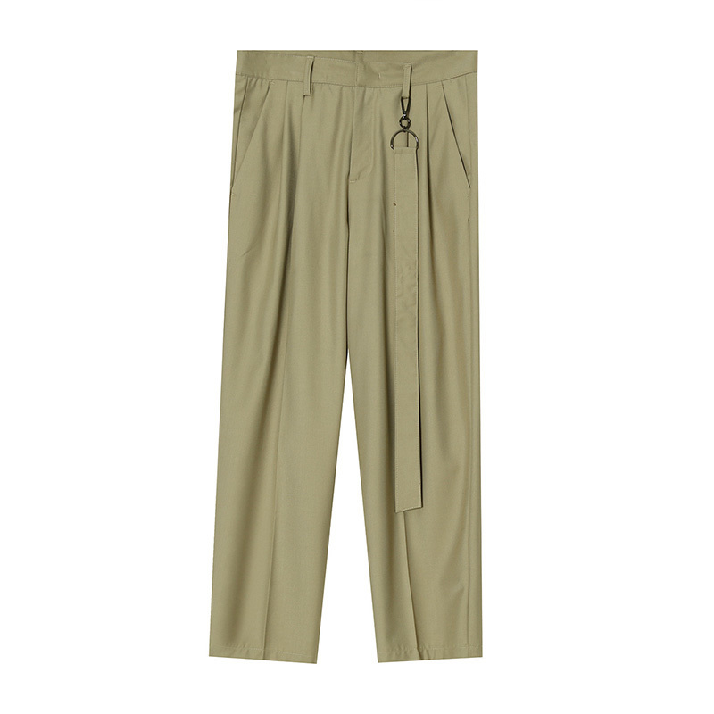 IEFB Men's Clothing Spring Trousers Korean Fashion Slim Fit Solid Color Mid Waist Casual Suit Pants With Pendant 9Y5825 210524