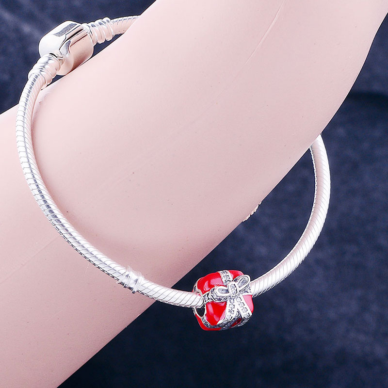 Fit Original Brand Charms Bracelet 925 Sterling Silver Red Enamel Box CZ Beads Berloque Making Jewelry Birthday Gift