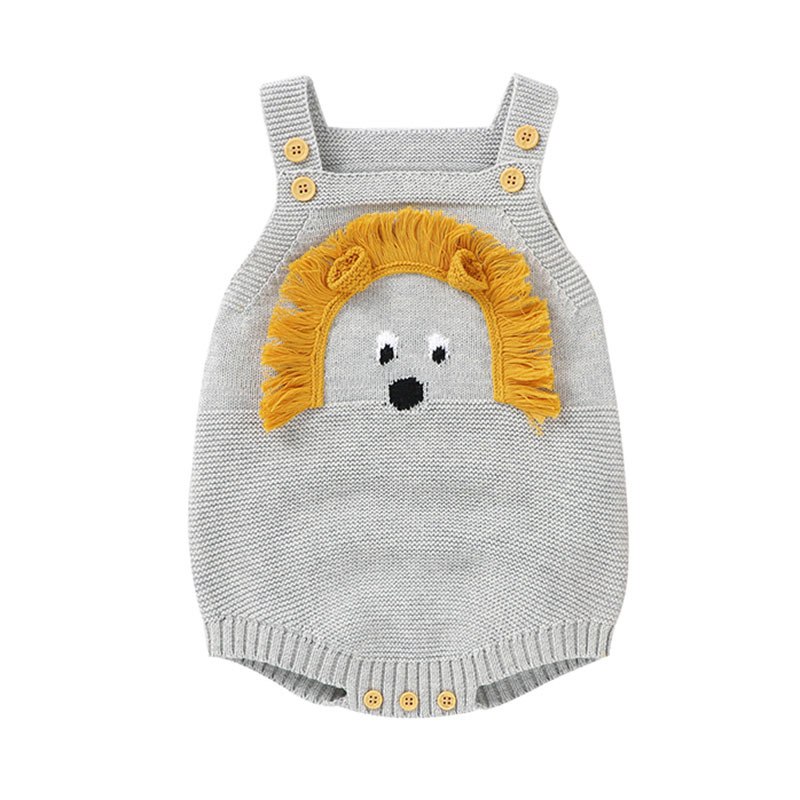 Autumn Winter Infant Baby Romper born Boy Girl Cute Lion Head Braces Clothes Rompers Boys Girls Knitted 210429