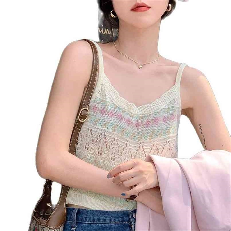Fashion Women's Knitwear Summer Slim Hollow Thinning Top T-shirt Knitted Camisole clothing women 210520, Condole belt
Fashion Women's Knitwear Summer Slim Hollow Thinning Top T-shirt Knitted Camisole clothing women 210520, Condole belt