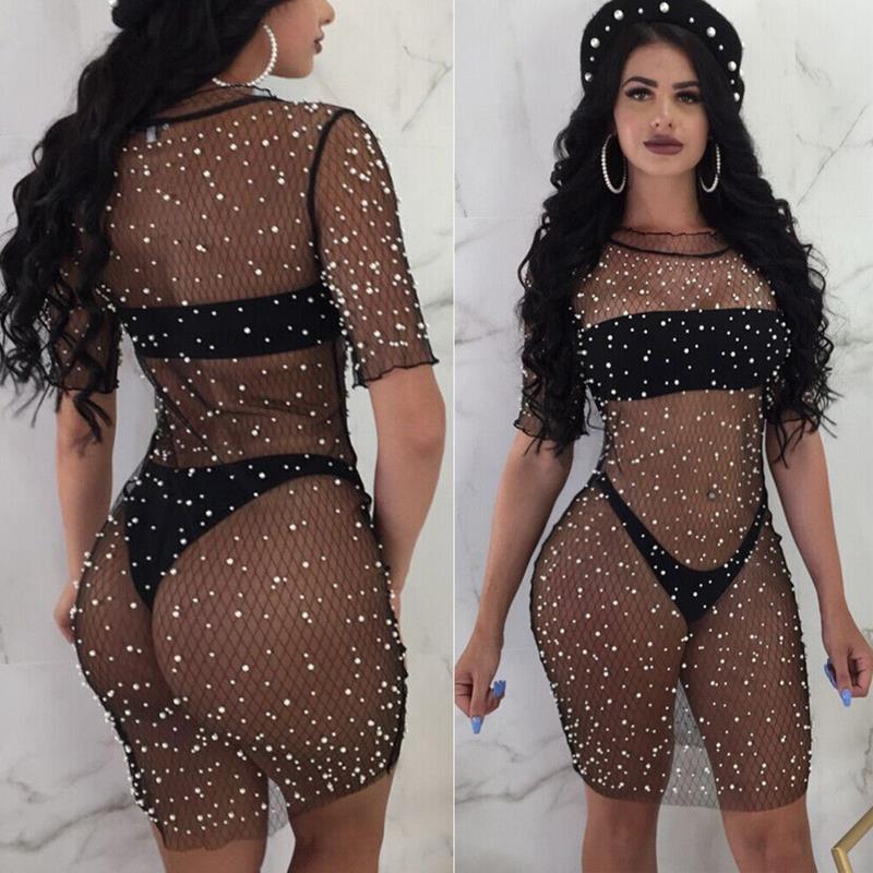 women dresses glitter sequins mesh bikini cover up short sleeve summer beach dress lace crochet o neck, Black;gray
women dresses glitter sequins mesh bikini cover up short sleeve summer beach dress lace crochet o neck, Black;gray