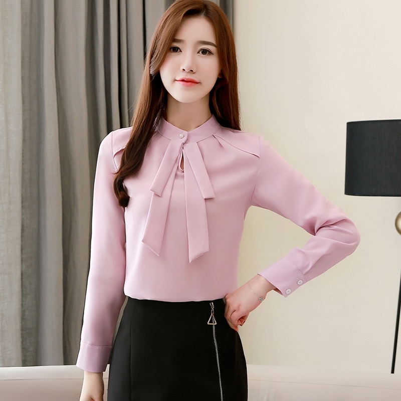 Fashion Womens Tops And Blouses Plus Size Chiffon Blouse Shirt Bow Collar Office Blouse Long Sleeve Women Shirts Blusas 2236 50 210317