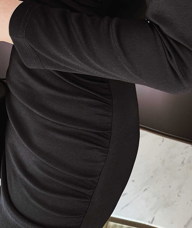 Spring Dress Solid Black Ruched Turtleneck Midi Party Fashion Slim Elegant es Vestidos Female 210608