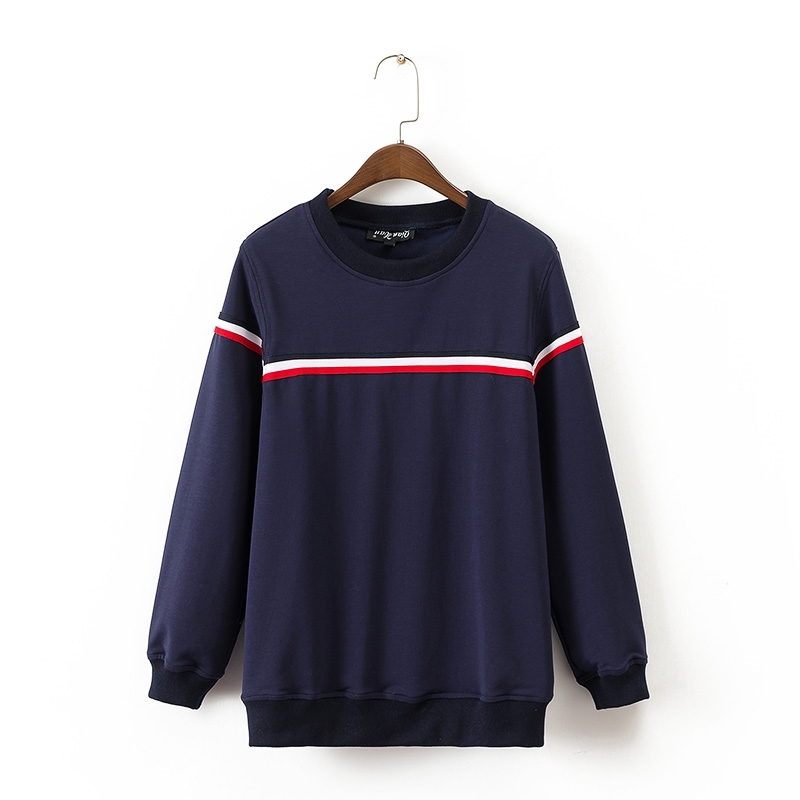 Autumn Fashion Women Crew neck Varsity Striped Sweatshirts Casual Long Sleeve Cotton Sweatshirt Pullovers Tops 210512