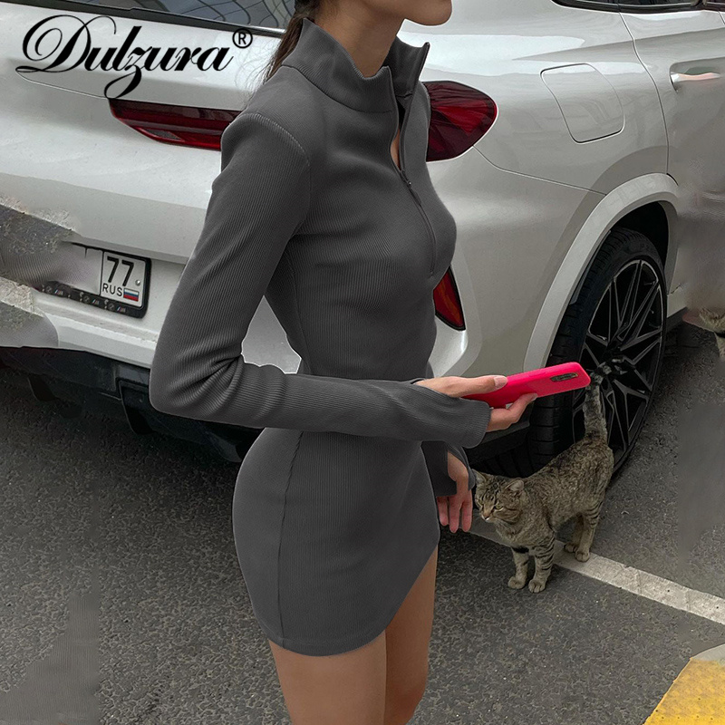 ribbed solid long sleeve mini dress zipper bodycon streetwear casual women 2021 autumn winter clothes club, Black;gray
ribbed solid long sleeve mini dress zipper bodycon streetwear casual women 2021 autumn winter clothes club, Black;gray