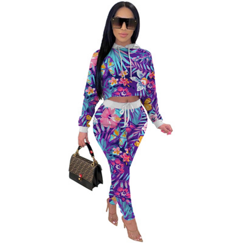 Two Piece Pants autumn and winter women's fashion tie-dye drop shoulder long-sleeved hooded casual suit