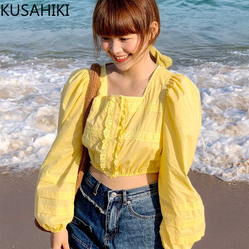 KUSAHIK Korea Chic Square Collar Puff Sleeve Blouse Shirt Lace Patchwork High Waist Short Tops Causal Blusas Mujer De Moda 6F989 210603, Yellow
KUSAHIK Korea Chic Square Collar Puff Sleeve Blouse Shirt Lace Patchwork High Waist Short Tops Causal Blusas Mujer De Moda 6F989 210603, Yellow