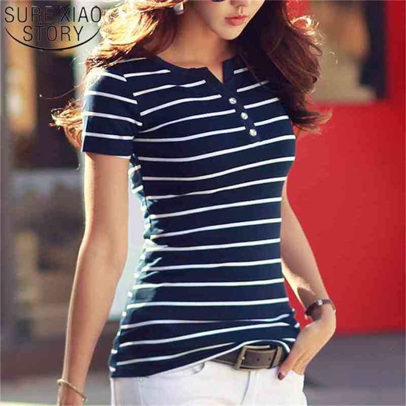 Summer Top Shirts V-neck T Women Short Sleeve Casual tshirts White Strip T- Plus Size Cotton Tee 3188 210720, Red
Summer Top Shirts V-neck T Women Short Sleeve Casual tshirts White Strip T- Plus Size Cotton Tee 3188 210720, Red