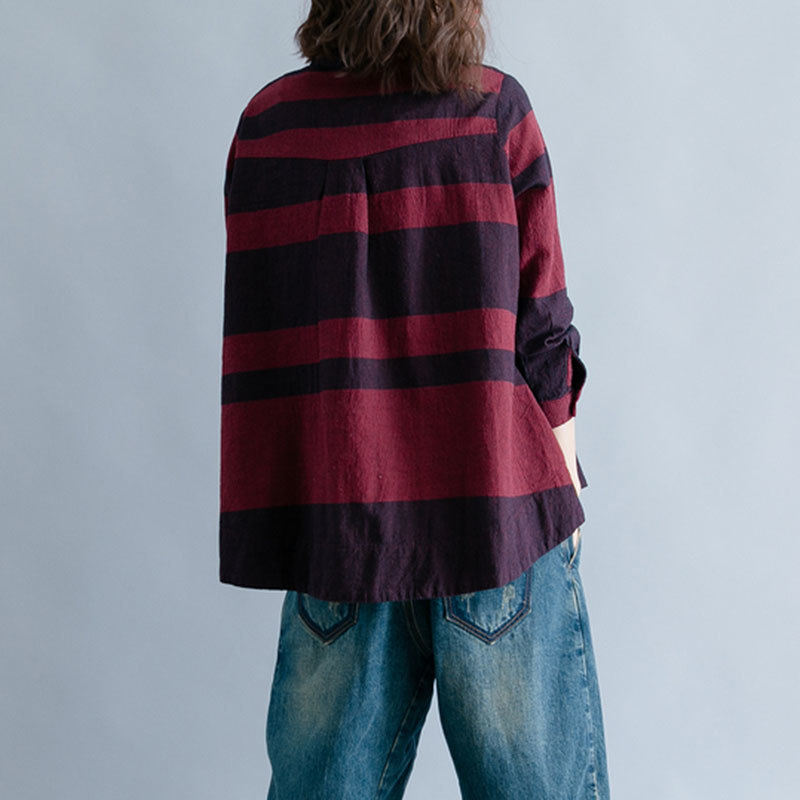 Women Blouse Shirts Long Sleeve Cotton Top Striped Casual Lady Loose Clothing Plus Size Blusas Feminina A360 210512