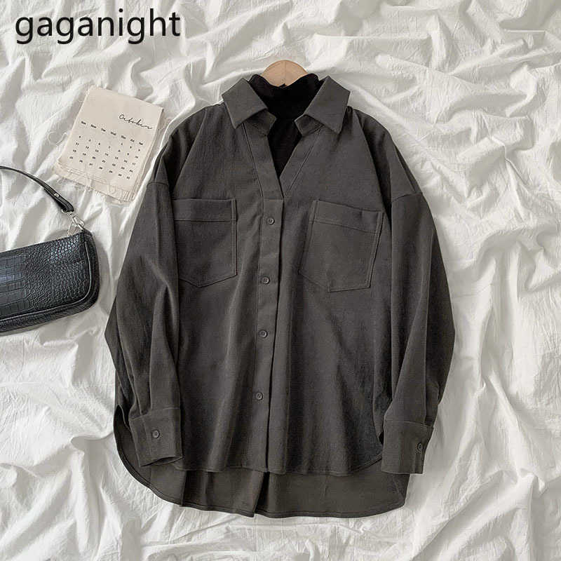 Autumn Winter Women Blouses Korean Long Sleeve OL Loose Shirt Chic Turn Down Collar Blusas Girls Tops Shirts 210601