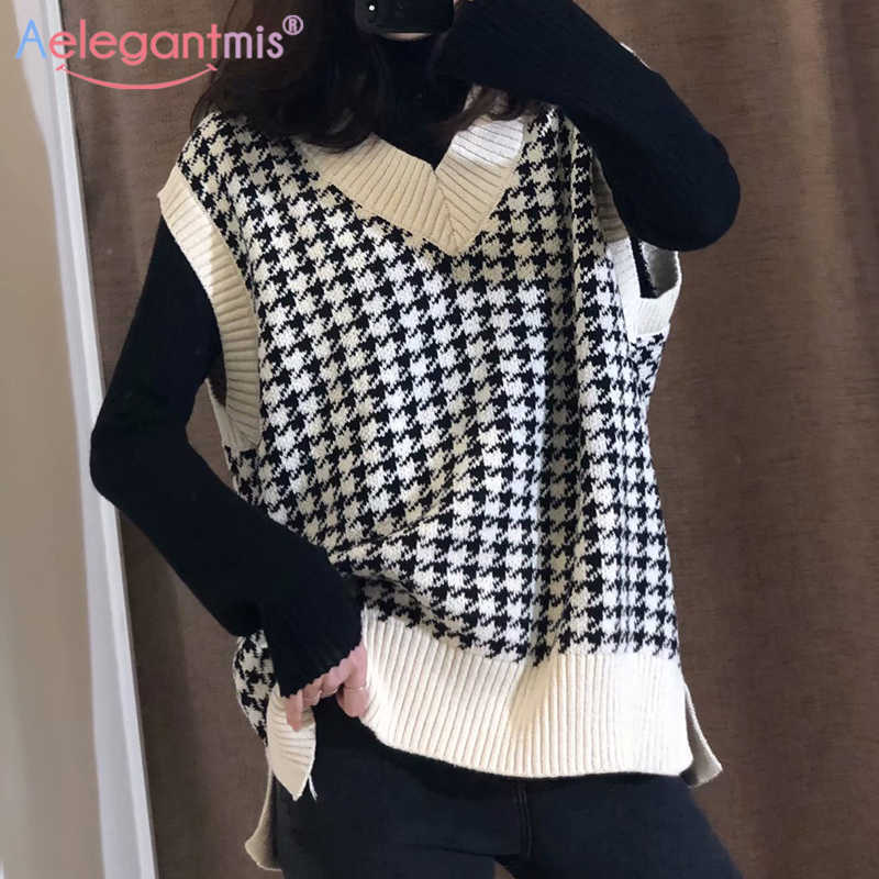 Aelegantmis Women Oversized Knitted Sweater Vest Houndstooth Sleeveless Loose Female Waistcoat Chic Tops Lady Knit Jumpers Coats 210607, Blue
Aelegantmis Women Oversized Knitted Sweater Vest Houndstooth Sleeveless Loose Female Waistcoat Chic Tops Lady Knit Jumpers Coats 210607, Blue