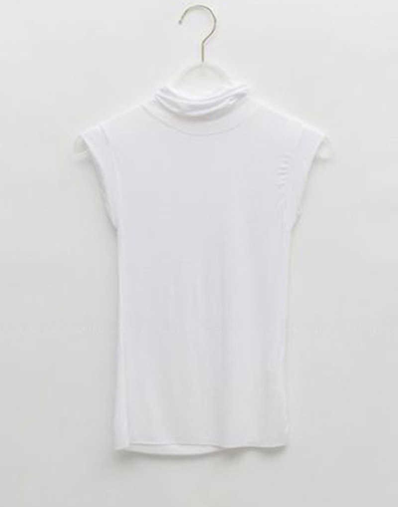 WOMENGAGA Mesh Lace Sexy Elasticity Korea Purchased T-shirt Transparent Turtleneck Base Sleeveless Tops GDS2 210603