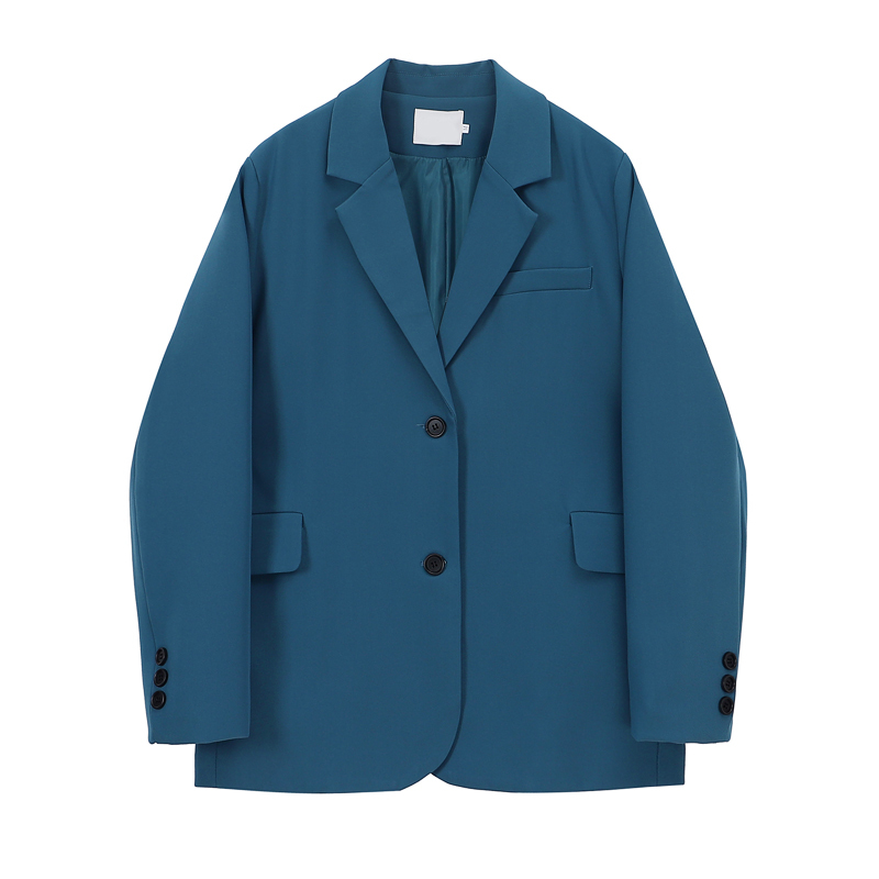 Lake Blue Jacket Female Spring Trousers Two-piece Suit Chic Blazer Double Breasted Long Sleeve Office Set 210510