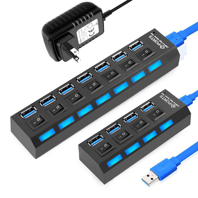 

USB Hub 3.0 Splitter,4/7 Port Multiple Expander 2.0USB Data with Individual On/Off Switches Lights for Laptop, PC, Computer, Mobile HDD, Flash Drive