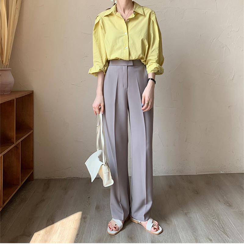 SML 5colors korean style solid color suit Wide Leg trouser female autumn Spring high waist long pants womens (X1878) 210423