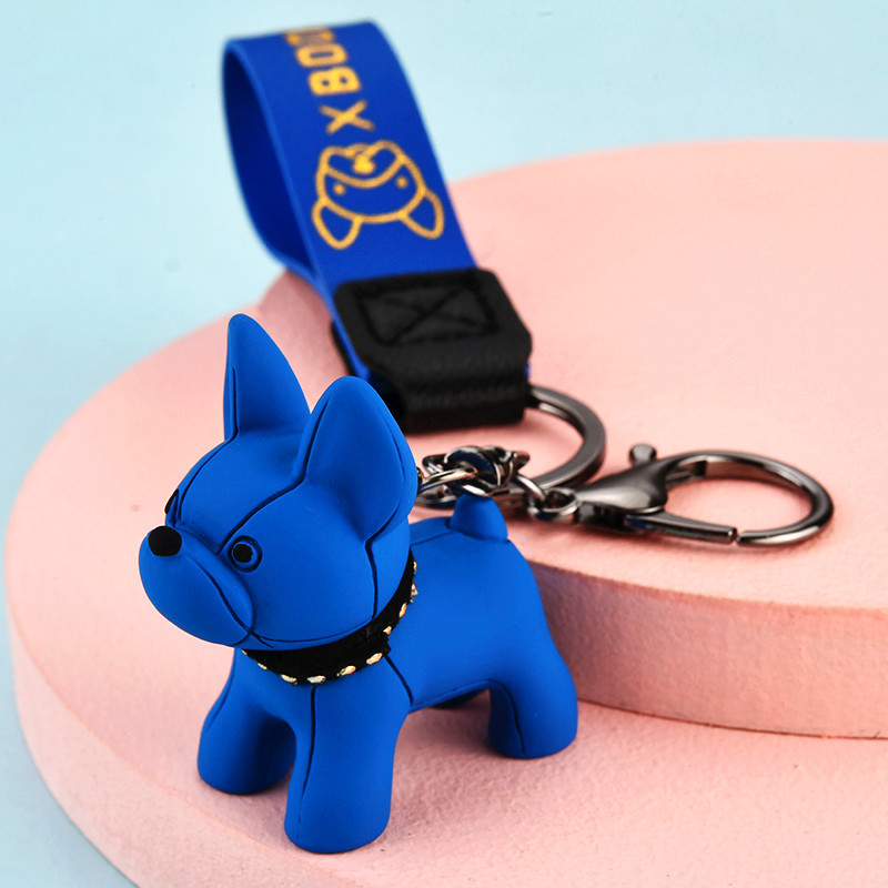 Fashion French Bulldog Keychain Bag Pendant Leather Car Couple Key Holder Chain Ring Cute Dog Trinket Animal Keyfob