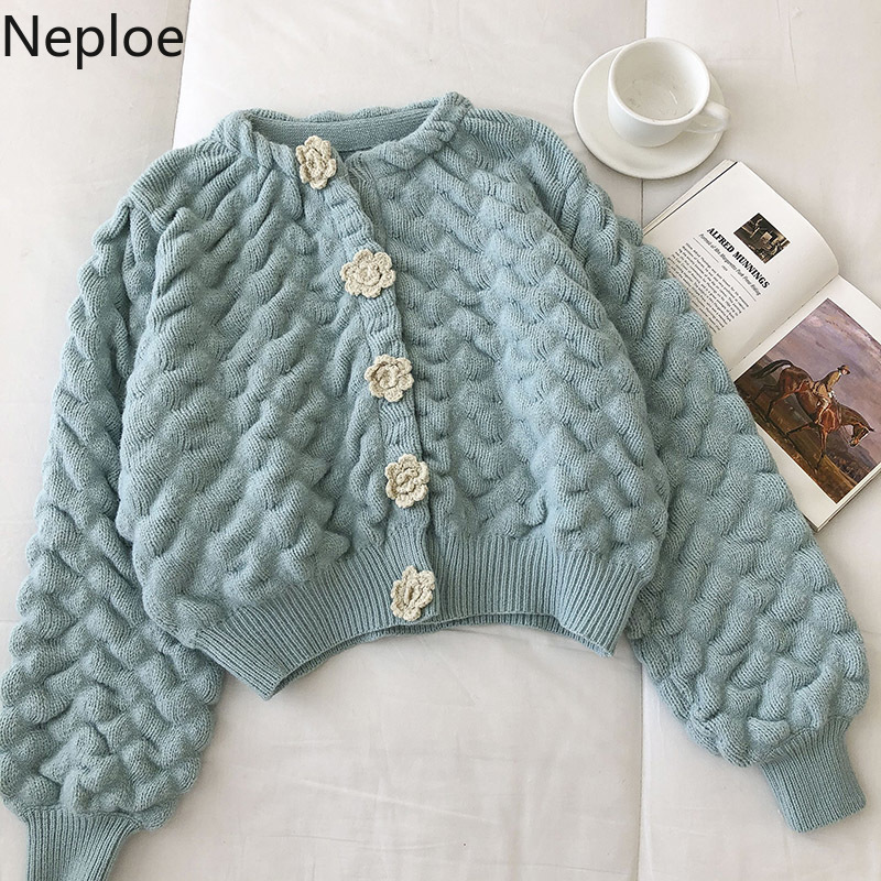 Neploe Knitted Cropped Cardigan Female Winter Clothes Thicked Warm Knitted Sweaters Women Sweet Vintage Sueter Coat Pull Femme 210422
