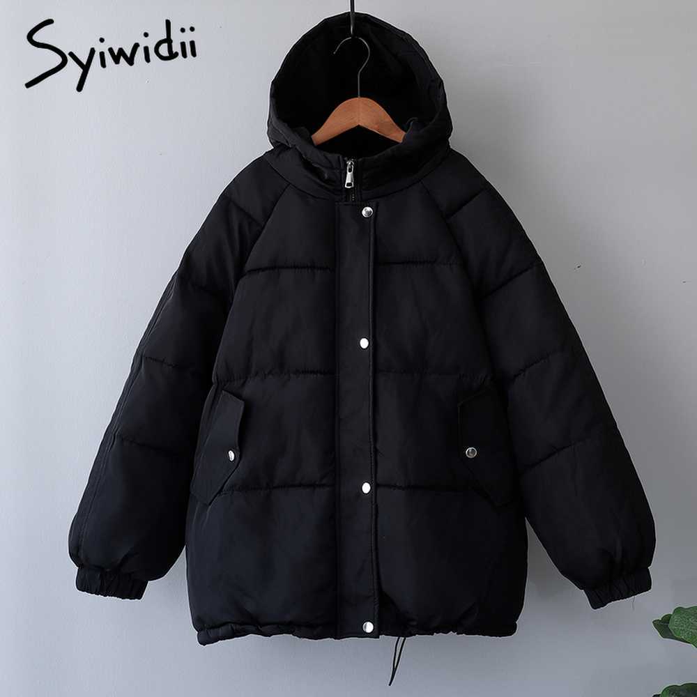 Syiwidii Women's Autumn Jacket Winter Coat with A Hood Korean Fashion Oversized Streetwear Khaki Parka Elegant Outerwear 211013