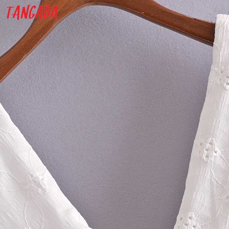 Tangada Women White Cotton Embroidery Romantic Dress Puff Short Sleeve Backless Females Midi Dresses Vestidos 3H271 210630