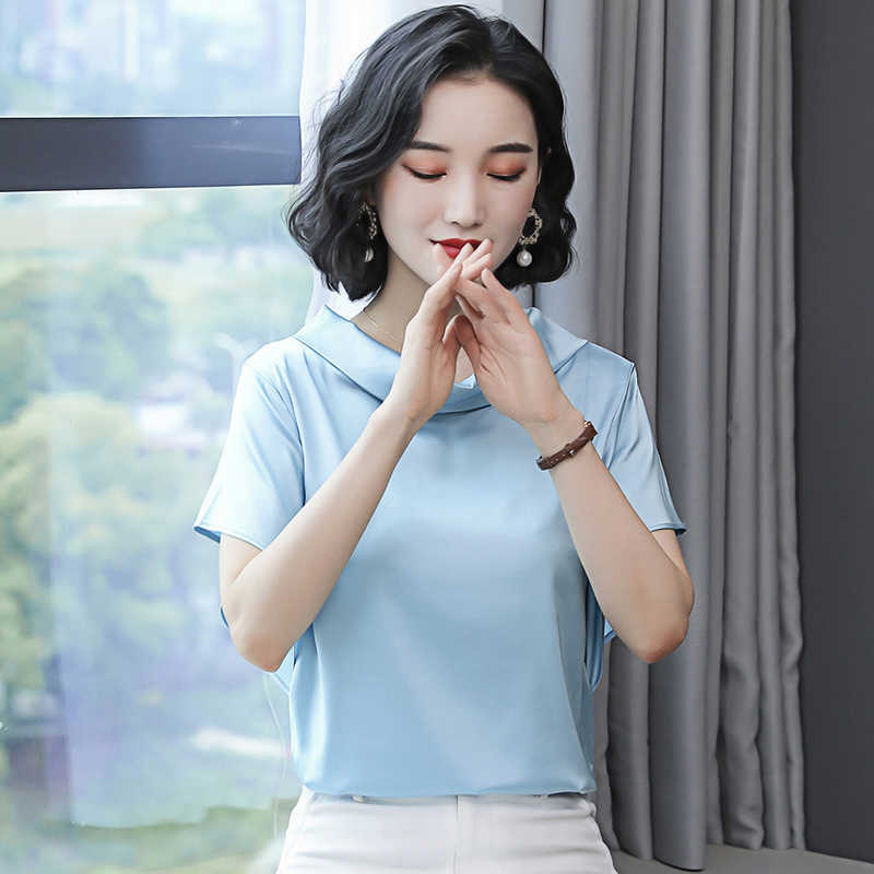 Korean Silk Women Blouses Shirt Satin Tops Woman Solid Ladies Top Plus Size Blusas Mujer De Moda 210531