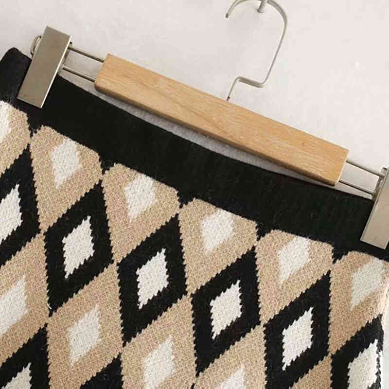 Elegant Geometric Print Women Sweater Skirt Casual Ladies Mini Vintage Female Short Office Suit Saia Mujer 210515