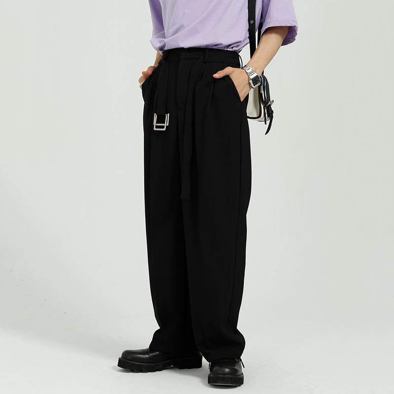 IEFB Men's Clothing Spring Summer Korean Loose Suit Pants Trend Blue Wide Leg Business Trousers With Belt Back Elastic 210524