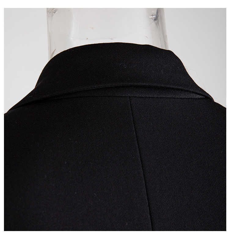 [EAM] Loose Fit Black Hollow Out Pin Spliced Jacket Lapel Long Sleeve Women Coat Fashion Spring Autumn JZ500 210914