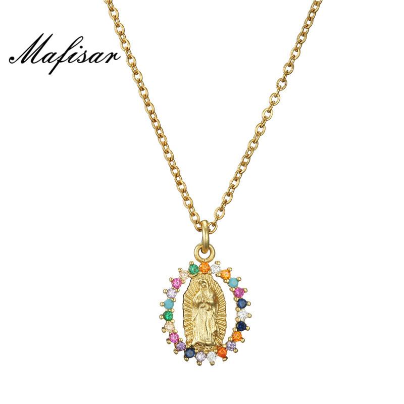 Pendant Necklaces Mafisar Fashion Rainbow Color CZ Zirconia Stone Virgin Mary Necklace For Women Men Christian Jewelry Collier Femme
Pendant Necklaces Mafisar Fashion Rainbow Color CZ Zirconia Stone Virgin Mary Necklace For Women Men Christian Jewelry Collier Femme