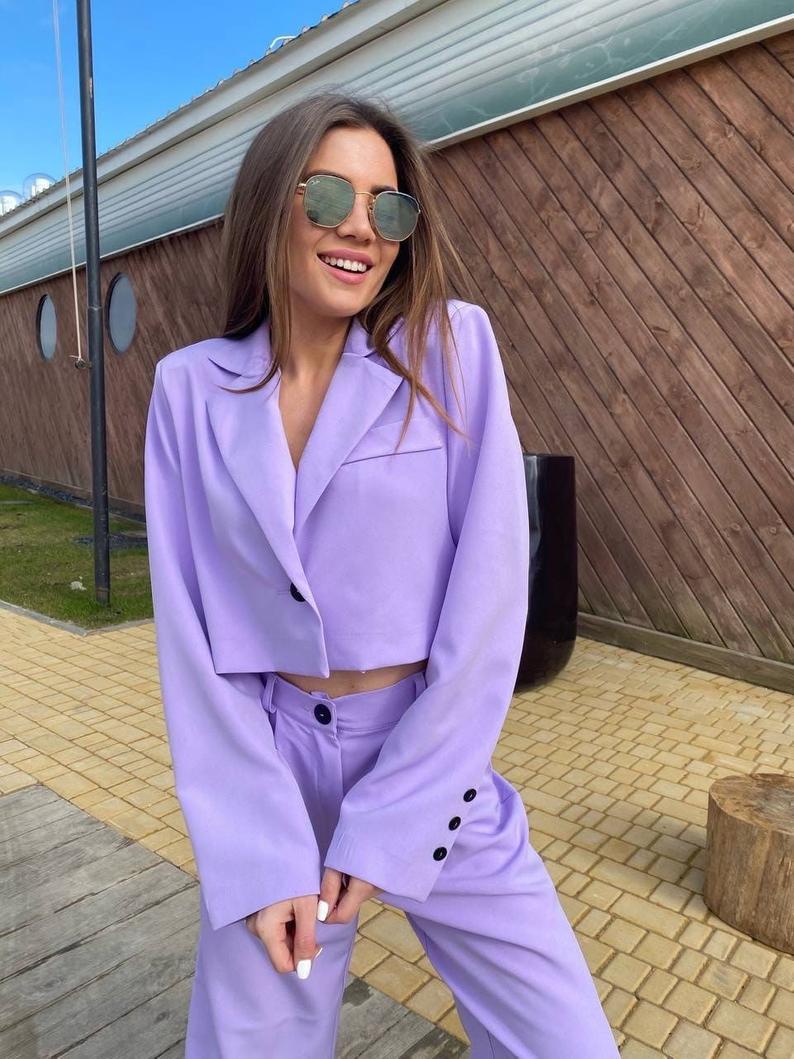 Fashion Purple Mother of the Bride Suits Women Ladies Evening Party Tuxedos Formal Work Wear For Wedding