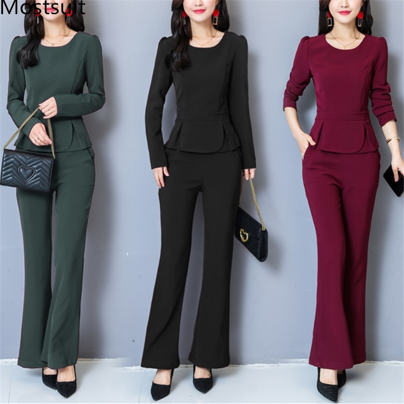 Spring Two Piece Sets Women Plus Size Long Sleeve Tunic Tops And Flare Pants Suits OL Style Elegant Korean Women's 210518, Black
Spring Two Piece Sets Women Plus Size Long Sleeve Tunic Tops And Flare Pants Suits OL Style Elegant Korean Women's 210518, Black
