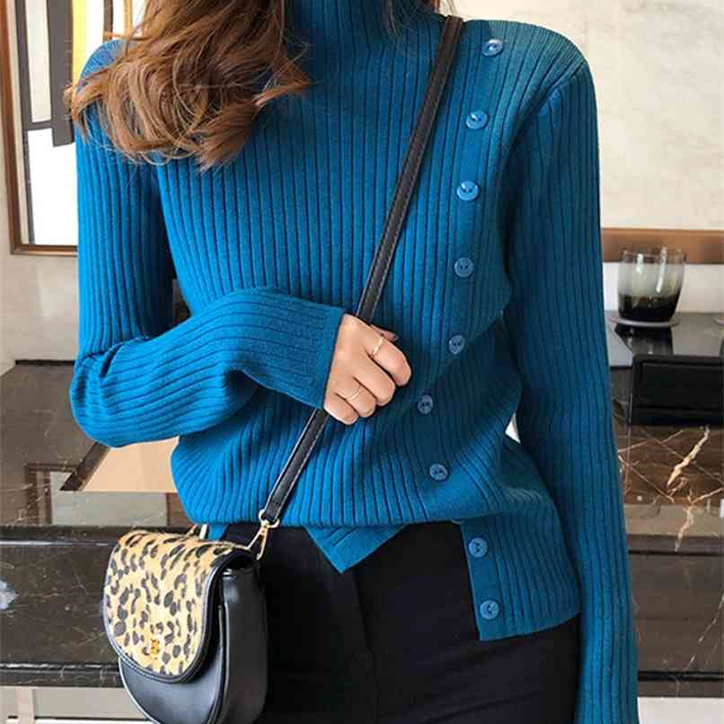 Autumn Elastic Outerwear Knitting Pullover Tops Turtleneck Single breasted side Split Solid Bottoming Sweater Winter 210602
Autumn Elastic Outerwear Knitting Pullover Tops Turtleneck Single breasted side Split Solid Bottoming Sweater Winter 210602